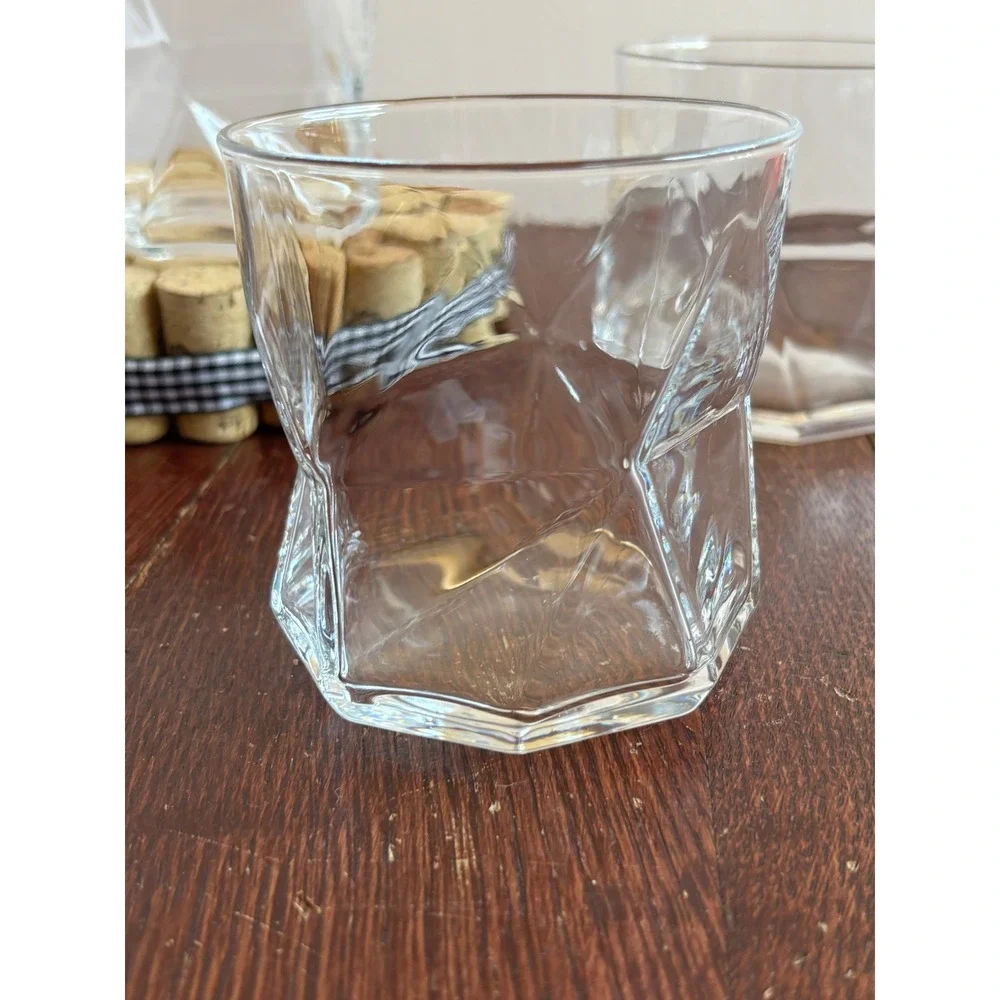 Set of 4 Crinkled Whiskey Glasses Clear Crumpled Paper Style Rocks Glass Tumbler